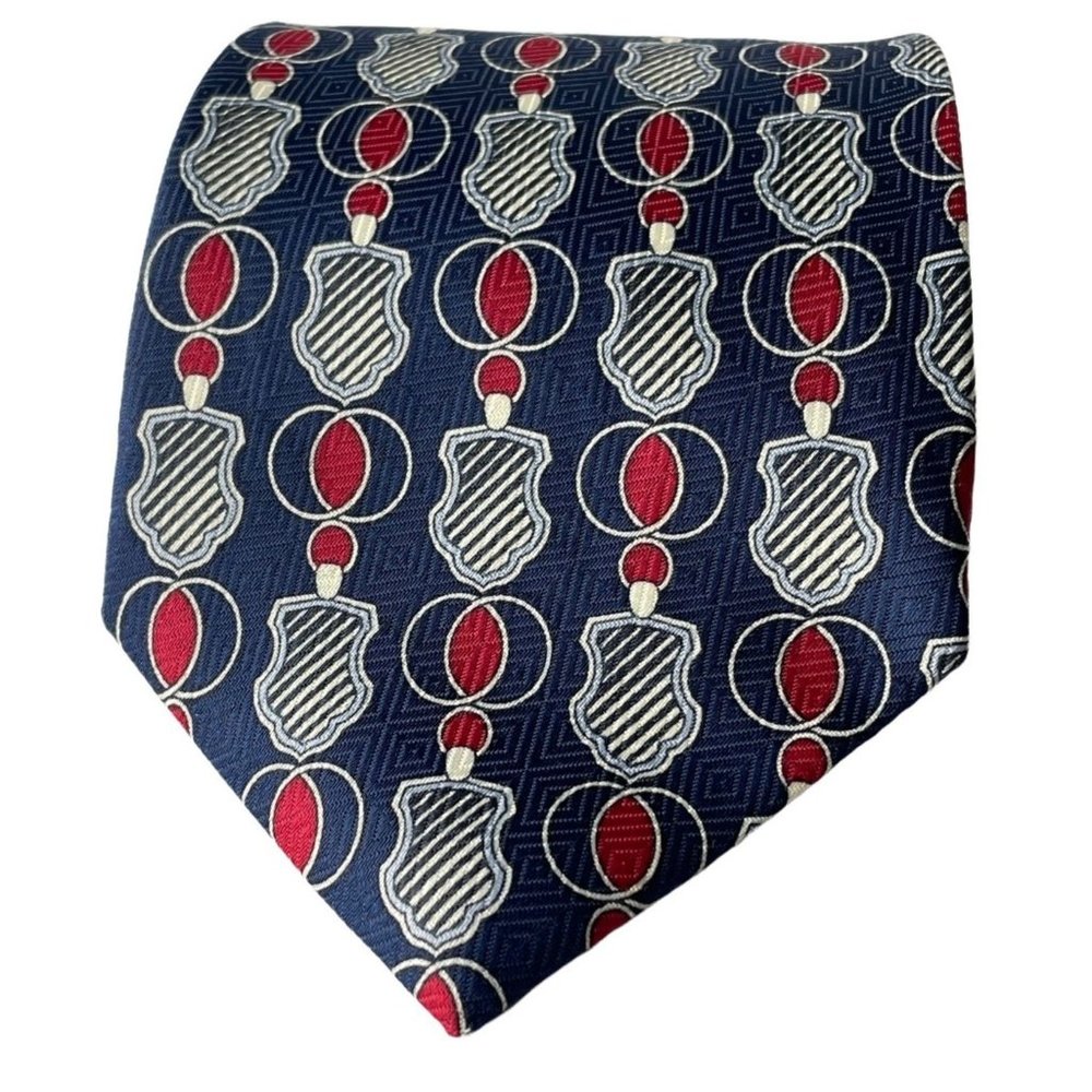 4/$25‎ Sidae Men’s Necktie Navy Blue Red Polyester Geometric Ornament Print Tie
